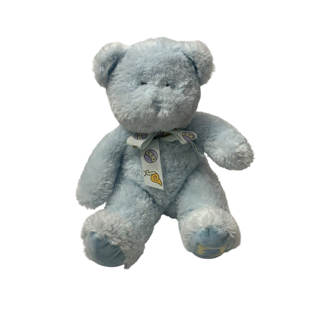 VTG Russ Berrie Baby‎ Blue Teddy Bear Plush W/rattle Buffie Sewn Eyes Ribbon 11"